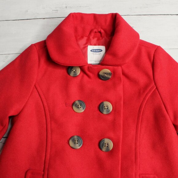 Old Navy Girl's Peacoat Size 4T Dress Coat Red Double Breast Button Front - Picture 5 of 8